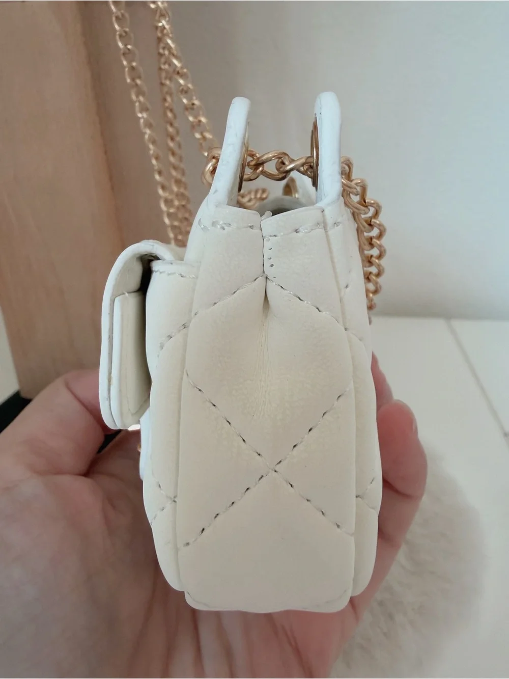 White Quilted Mini Bag Charm